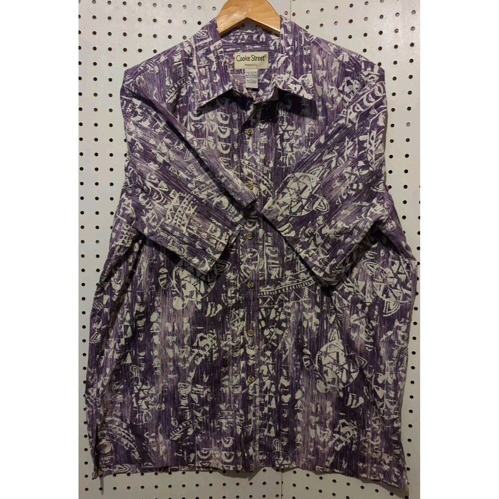 Cooke Street Shirt Men's Large Honolulu Hawaiian Button Down Purple White Turtle